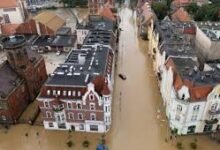 • A flooded area in Nysa, Poland