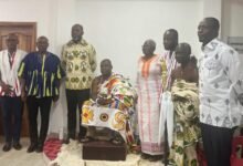 • Togbega Abutia Kodzo Gidi (seated) with NPP Vice Presidential Candidate, Dr Matthew Opoku Prempeh (third from left), Ms Elizabeth Ohene (fourth from right)