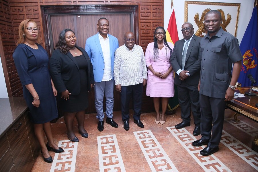 •
President Akufo-Addo (middle) with the delegation at the Jubilee House
