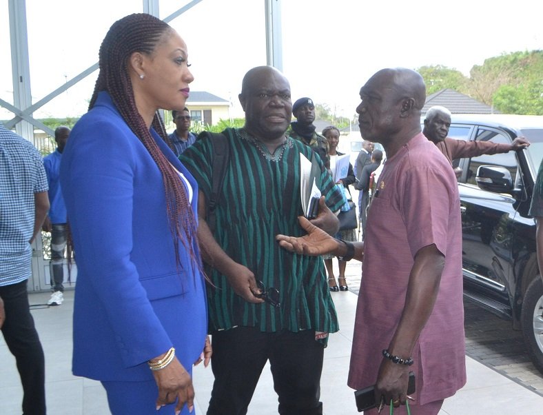 Mrs Jean Mensa (left) interacting with some participant after the meeting Photo Victor A. Buxton