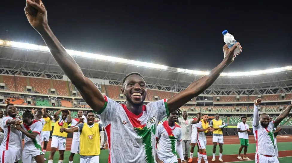 • Burkina Faso players celebrating their qualification after the victory