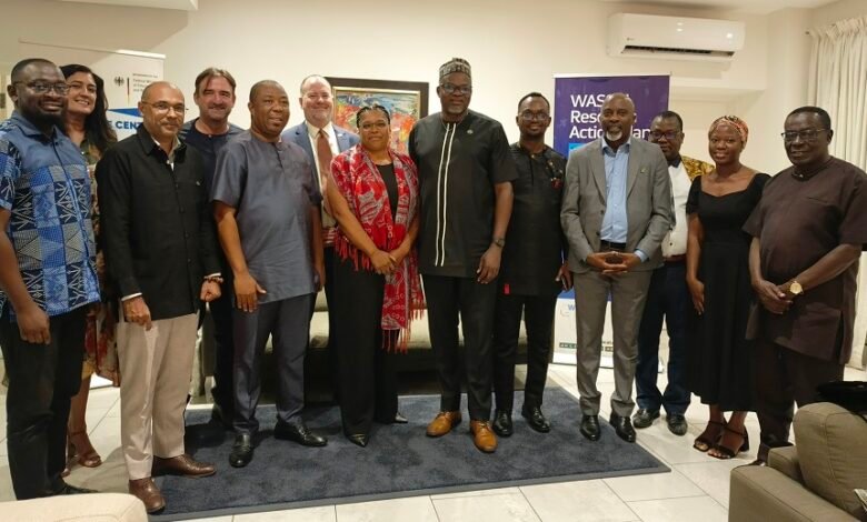 • Mr Krull (fourth from left) with guests and WASCAL officials after the networking dinner