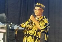 • Mr Martey (inset) addressing participants at the conference