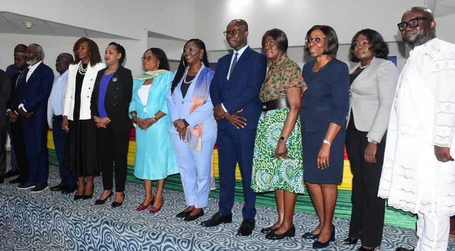 • Mrs Ursula Owusu-Ekuful (sixth from right) with other dignitaries at the launch Photo: Seth Osabukle