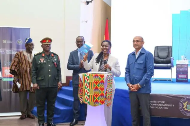 • Mrs Ursula Owusu-Ekuful (second from right) launching the policy