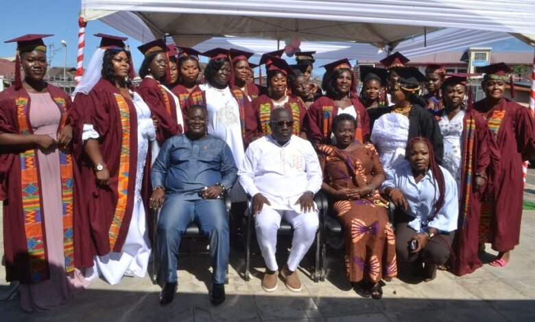 Mr Nikoi (seated middle) and other dignitaries with some of the graduands Photo: Victor A. Buxton