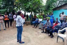 • Mrs Ophelia Mensah Hayford during the visit to some of the beneficiaries of farmlands