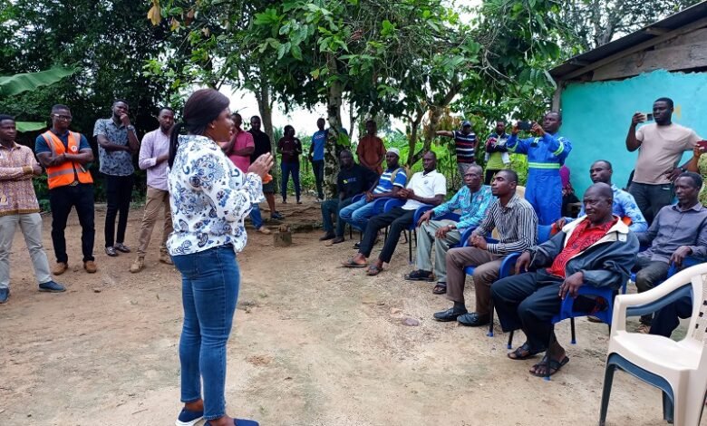 • Mrs Ophelia Mensah Hayford during the visit to some of the beneficiaries of farmlands