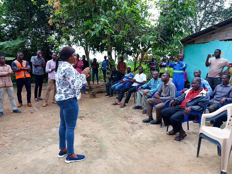 • Mrs Ophelia Mensah Hayford during the visit to some of the beneficiaries of farmlands