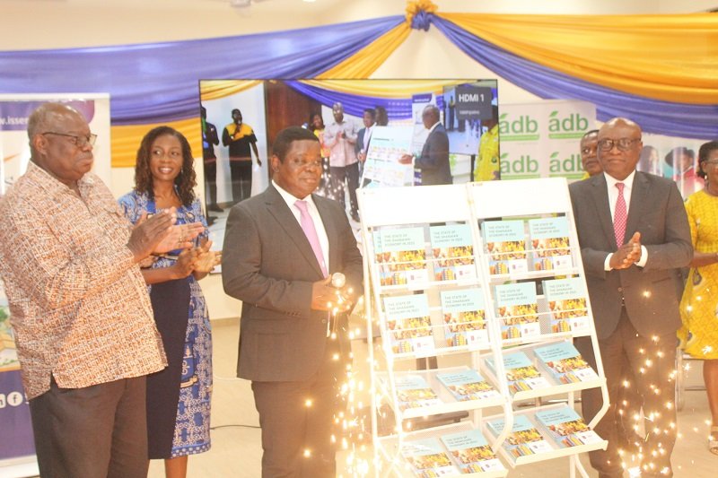 • Prof. Peter Quartey (third from left),Mr Isaac Tetteh (right) and Prof. Ernest Aryeetey (left) launching the State of the Ghanaian Economy report. Photo. Ebo Gorman.