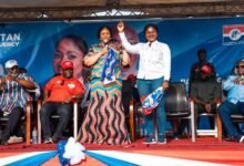 • Mrs Rebecca Akufo-Addo (left) introducing Ms Akosua Manu at the rally ground