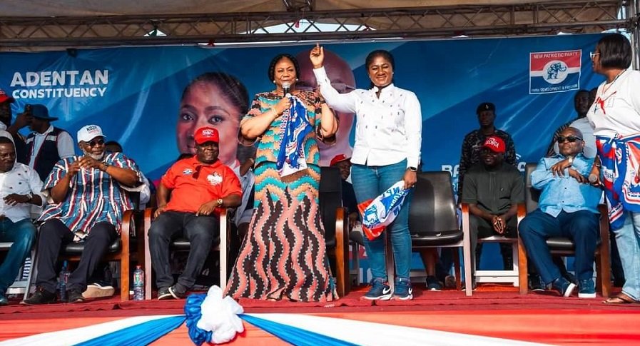 • Mrs Rebecca Akufo-Addo (left) introducing Ms Akosua Manu at the rally ground