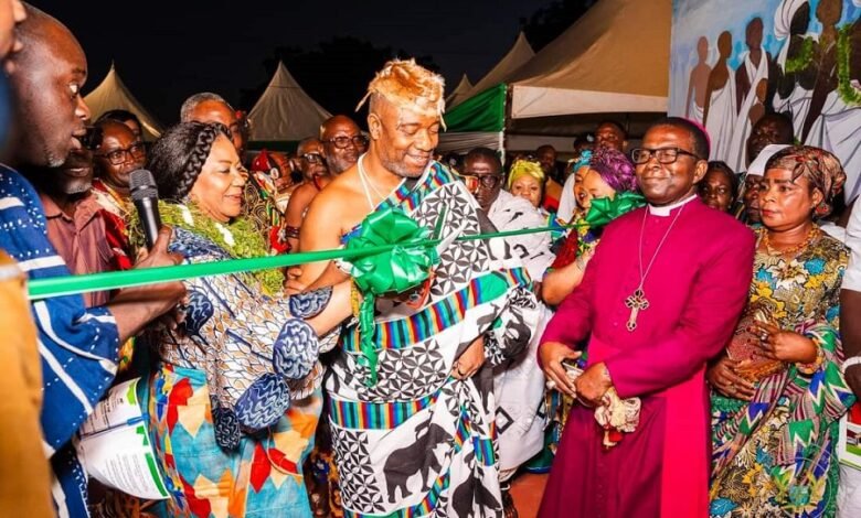 • Mrs Rebecca Akufo-Addo (second from left) assisted by NiiTackieTeikoTsuru II to cut the tape to open the facility