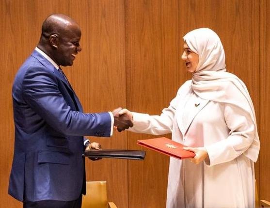 • Mr Kojo Oppong Nkrumah (third from right), Ms Fatimatu Abubakar (fourth from left) with other dignitaries after the presser Photo: Stephanie Birikorang