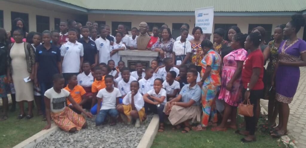 • Pupils of Okajakrom E.P Primary School with some lecturers, students of the University and staff of Plan International Ghana