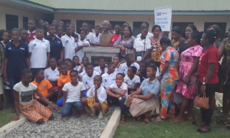 • Pupils of Okajakrom E.P Primary School with some lecturers, students of the University and staff of Plan International Ghana