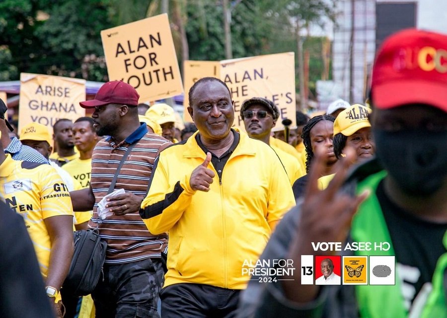 • Mr Kyerematen (inset) leading supporters in a walk in Kumasi