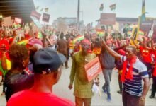 • Some demonstrators during the protest Photo: Stephanie Birikorang