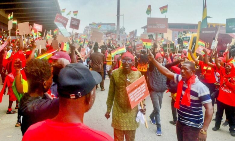 • Some demonstrators during the protest Photo: Stephanie Birikorang