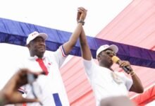 • Mr Alexander Afenyo Markin introducing Alhaji Farouk Aliu Mahama at the rally ground