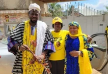 • Mrs Kyerematen (middle) and others during the campaign tour