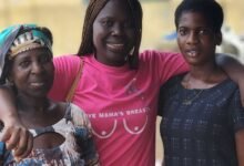 • Miss Raissa Sambou (middle) with two of the women she has interacted with