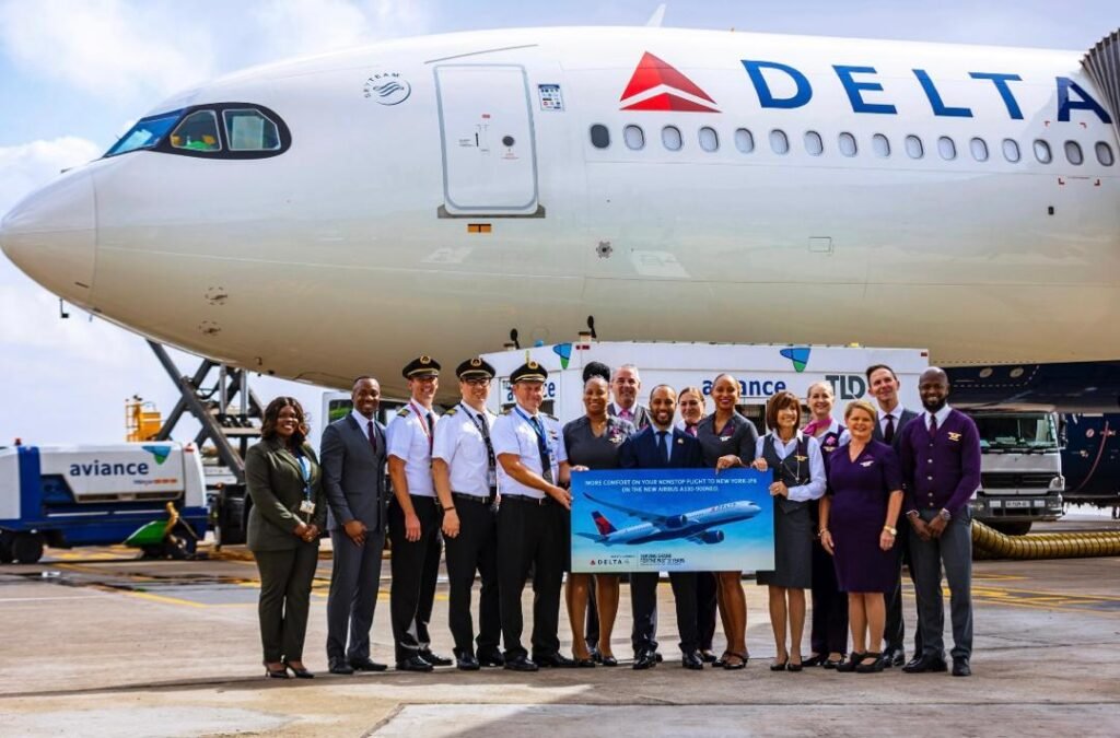 • Officials of the airline and the crew after landing