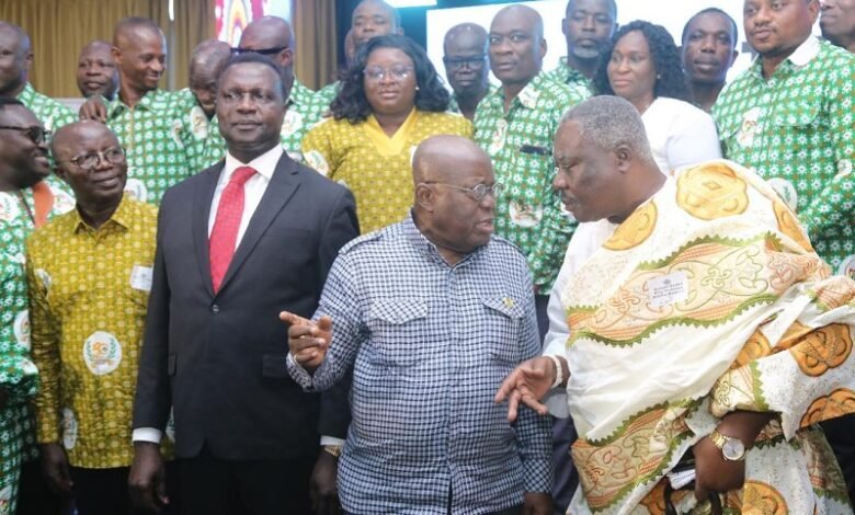 President Akufo-Addo interacting with Nii Oboade Notse ,King Odaifio Welentsi III, Nungua Mantse after the launch of the National Service Authority in Accra