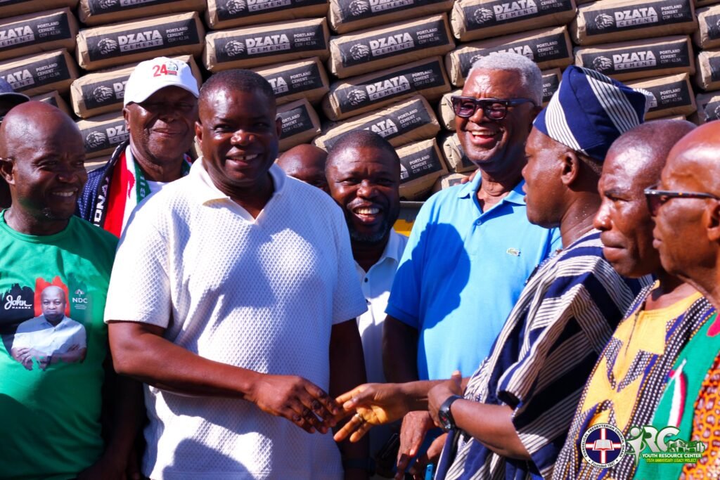• Mr Isaac Adongo (second from right) handing over the rehabilitated classroom project to a representative of the Bolgatanga Municipal Assembly