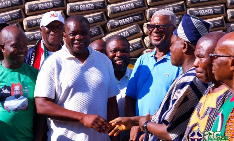 • Mr Isaac Adongo (second from right) handing over the rehabilitated classroom project to a representative of the Bolgatanga Municipal Assembly