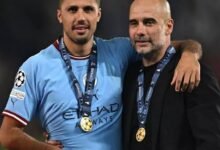 • Rodri (right) with Guardiola