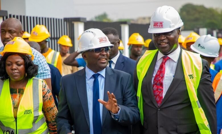 Dr Bawumia with Lydia Alhassan and Dr Yaw Osei Adutwum Adutwum as they tour the project site