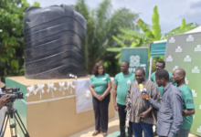 • Mr Larbi speaking to the media after handing over the facility