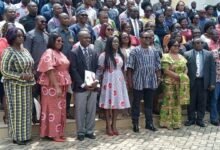 Prof. Gyan (seventh from left, front row), Dr Abbey (sixth from left, front row) and new members and graduands