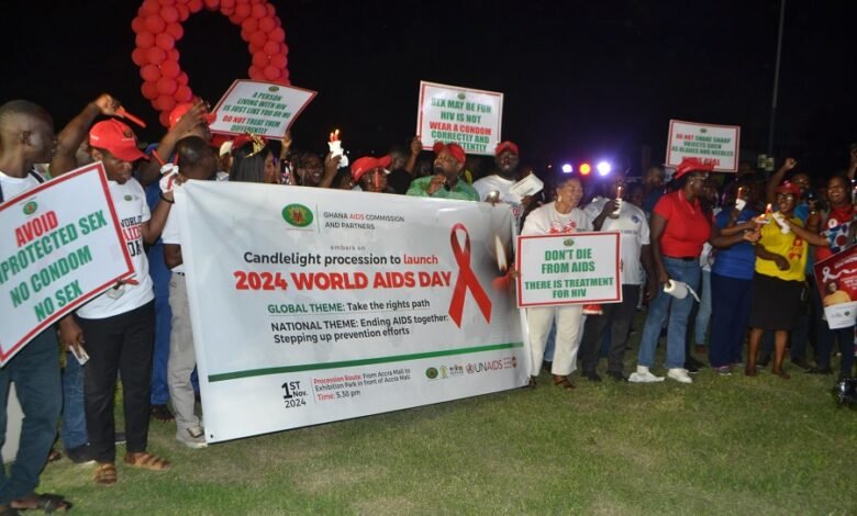 • Participants in a procession to mark World Aids Day in Accra Photo: Victor A. Buxton