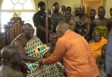 • President Akufo-Addo (right) paying homage to the Asantehene, Otumfuo Osei Tutu II, at Manyhia Palace