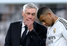 Carlo Ancelotti (left) with Kylian Mbappe