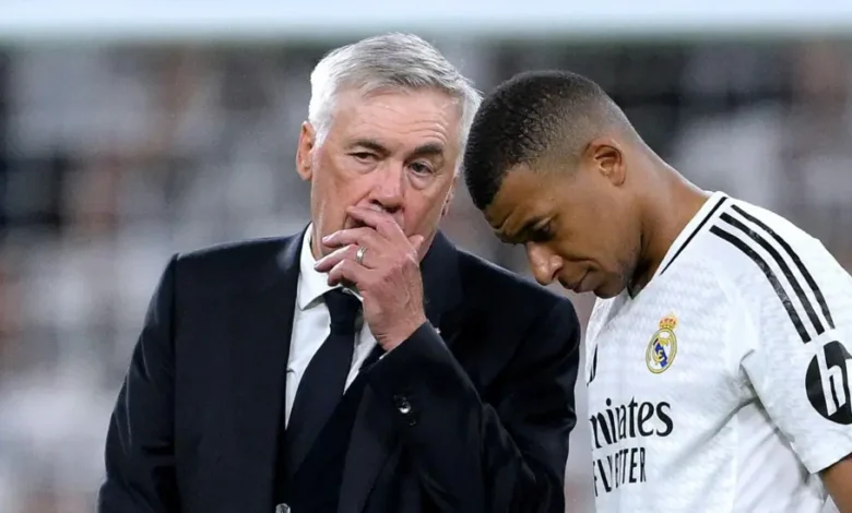 Carlo Ancelotti (left) with Kylian Mbappe