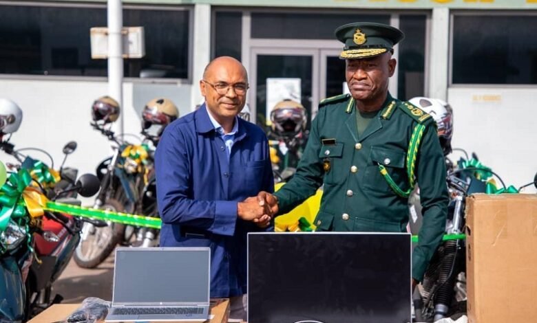 • Mr Kwame Asuah Takyi (right) receiving the items from Mr Irchad Razaaly