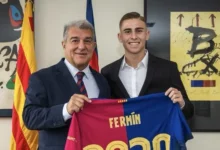 • Fermin Lopez (right) with club president Joan Laporta