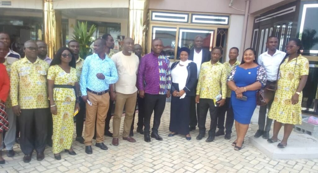 • Mr Isaac K. Mwinbelle (fifth from right) with journalists after the workshop