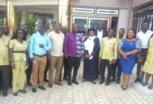 • Mr Isaac K. Mwinbelle (fifth from right) with journalists after the workshop