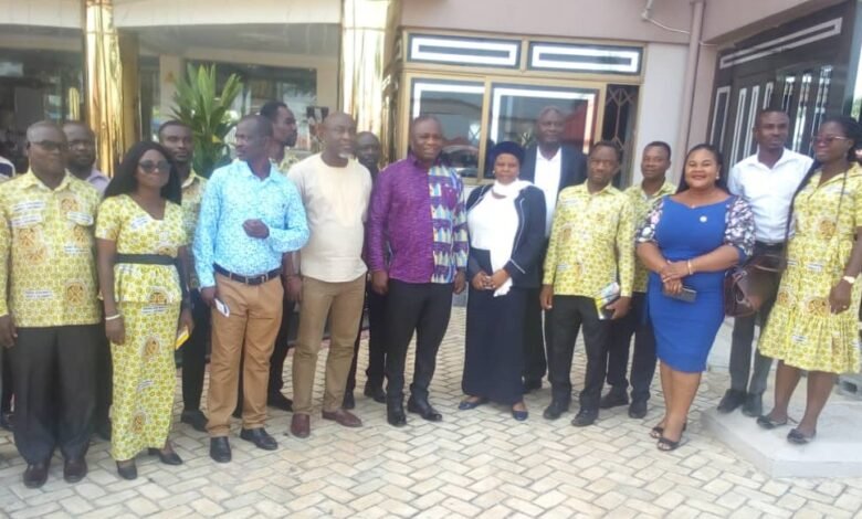 • Mr Isaac K. Mwinbelle (fifth from right) with journalists after the workshop