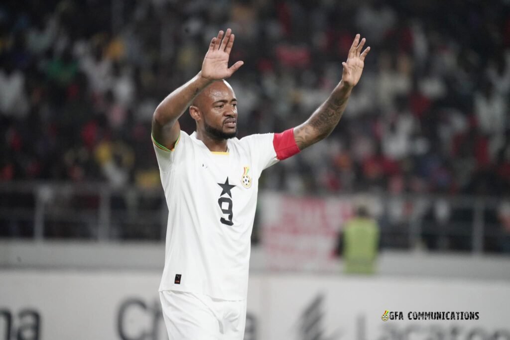 •
Jordan Ayew acknowledges cheers from the fans after scoring the opener