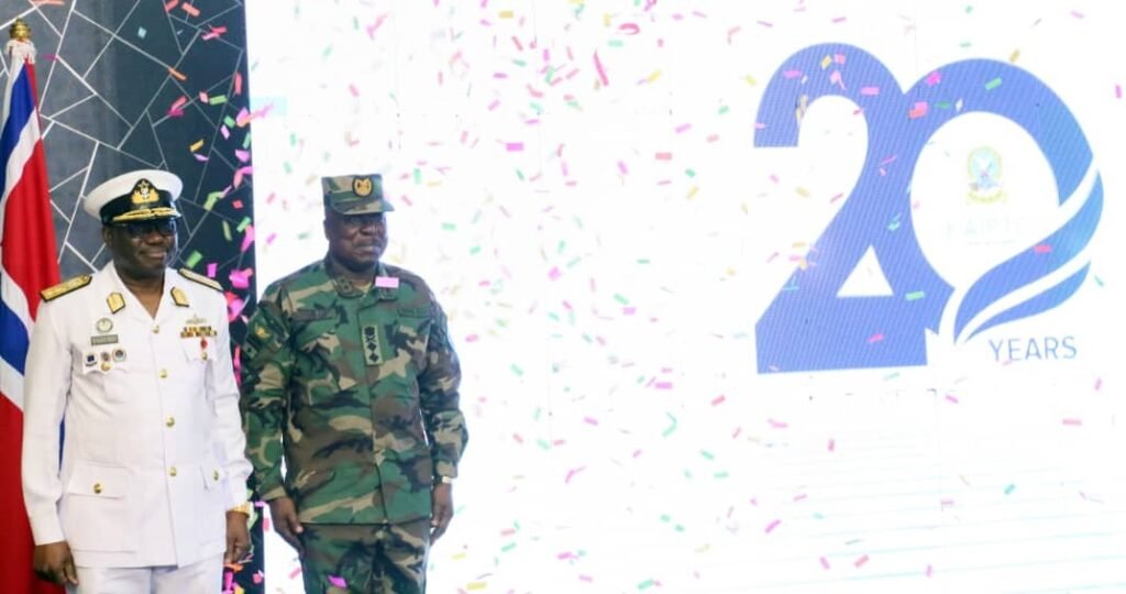 • Rear Admiral Issah Adam Yakubu (left) and Major General Richard Addo-Gyane unveiling the anniversary logo