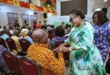 • Mrs Mahama interacting with one of the beneficiaries