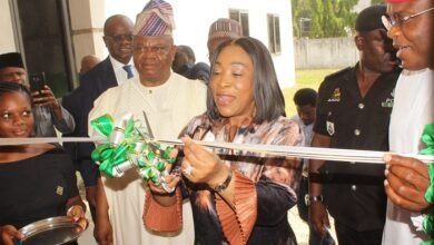 • Inset: Ms Shirley Ayorkor Botchwey (third from left) cutting the tape to inaugurate the facility Photo: Ebo Gorman