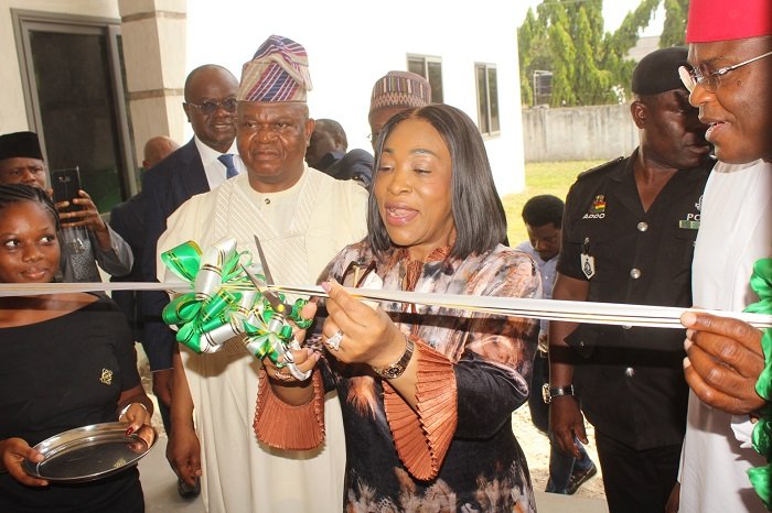 • Inset: Ms Shirley Ayorkor Botchwey (third from left) cutting the tape to inaugurate the facility Photo: Ebo Gorman