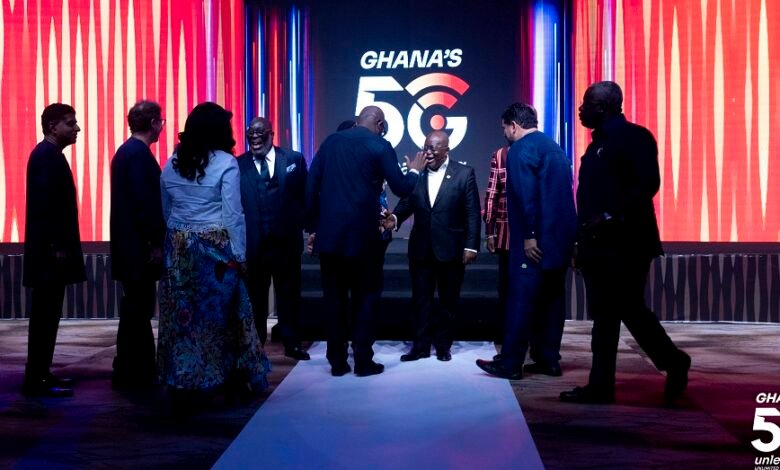 • President Akufo-Addo (third from right) shaking hands with other dignitaries after the launch