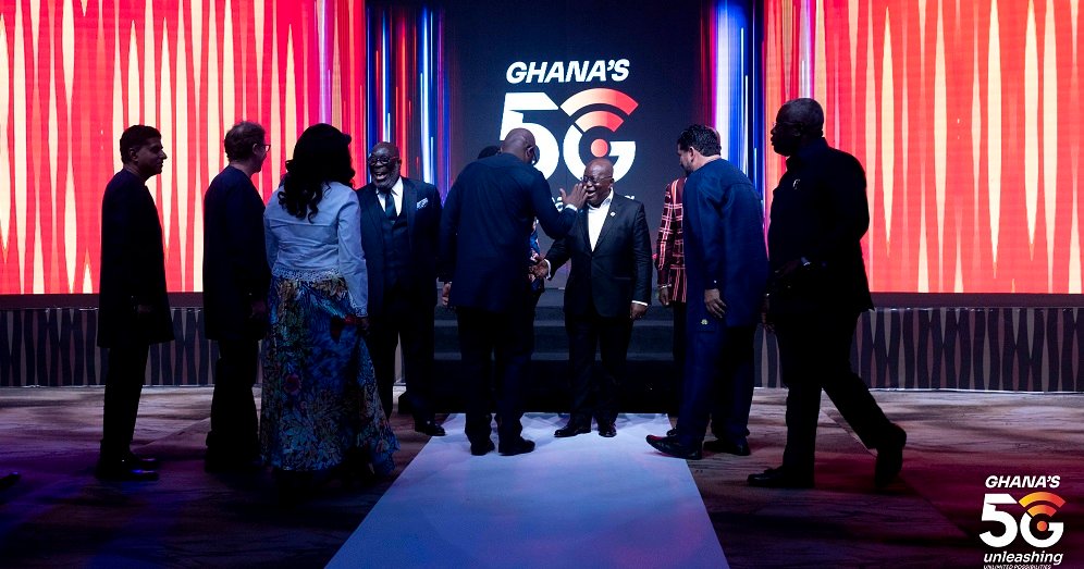 • President Akufo-Addo (third from right) shaking hands with other dignitaries after the launch